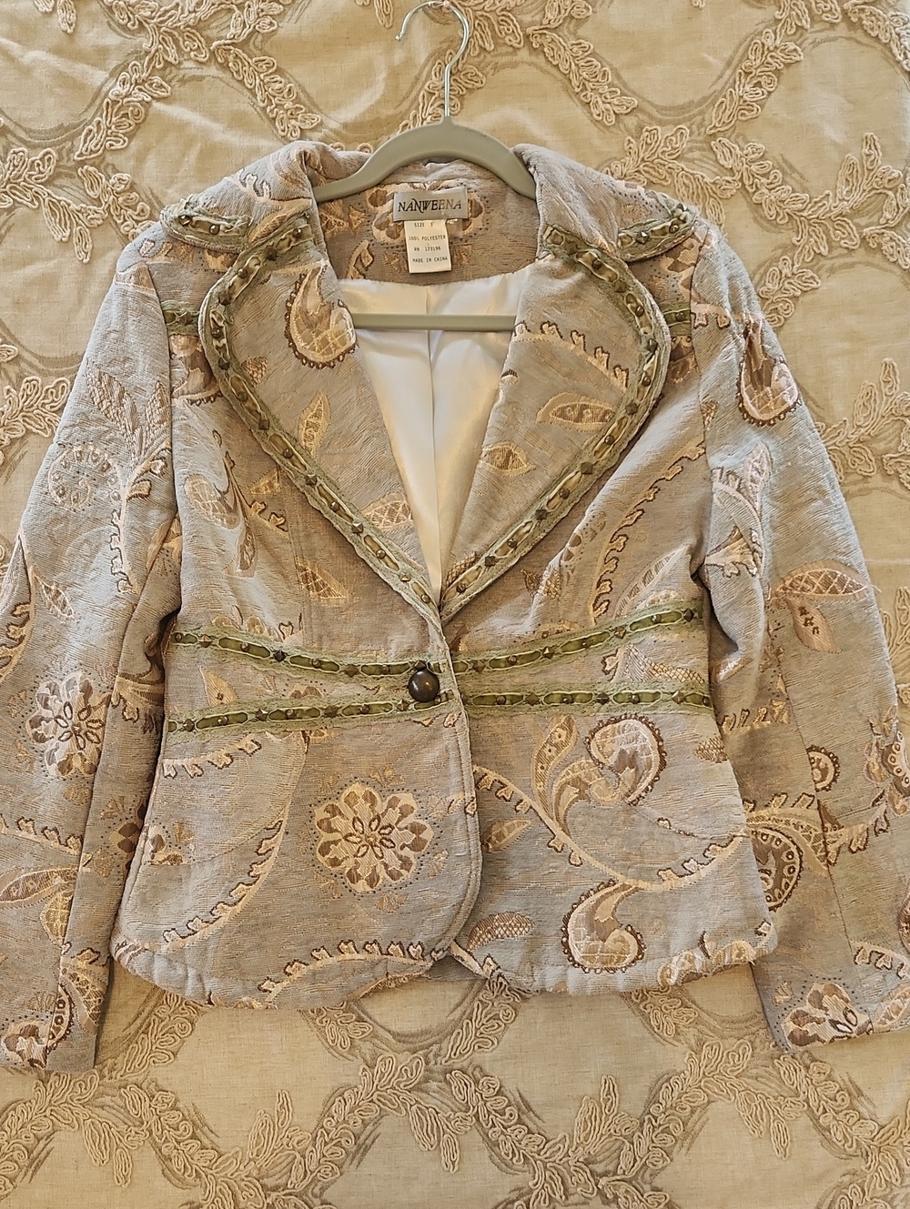 Women's Nanweens Western Style Powder Blue Green Velvet Brass Studs Jacket